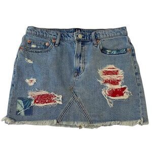Gap Bandana Floral Patchwork Jean Denim Mini Skirt
